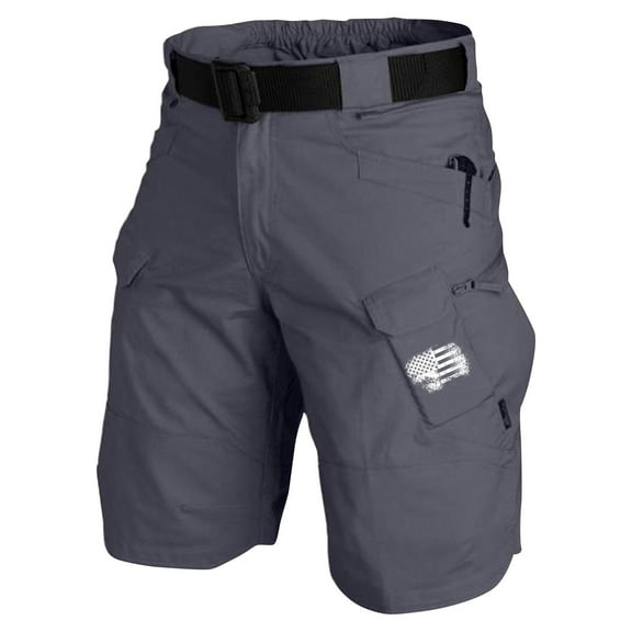 Men's Summer Tactical Training Shorts, Camouflage Print Outdoor Work Shorts with 5-Inch Inseam, Lightweight No-Belt Design ,Gray M
