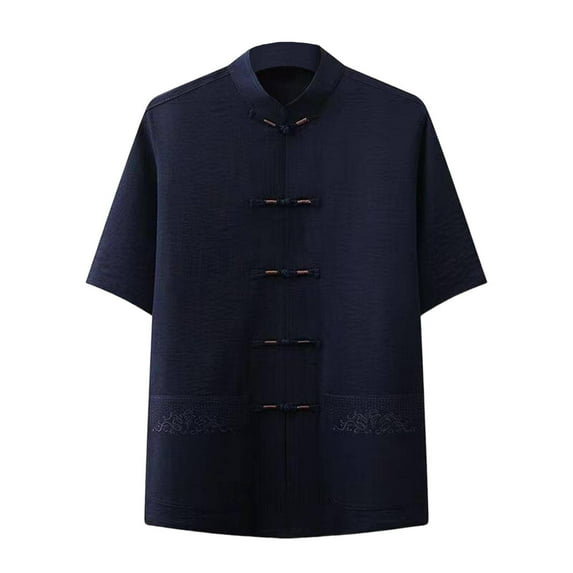 Men's Summer Tang Suit Shirt Short Sleeve Traditional Kung Fu Uniform Chinese Frog Buttons Lightweight Jacket
