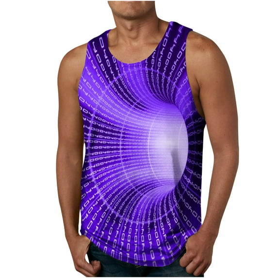 Men's Summer Tank Top Striped Quick Dry Workout Gym Muscle Tee Fitness Regular-Fit Sleeveless T Shirt Plus Size