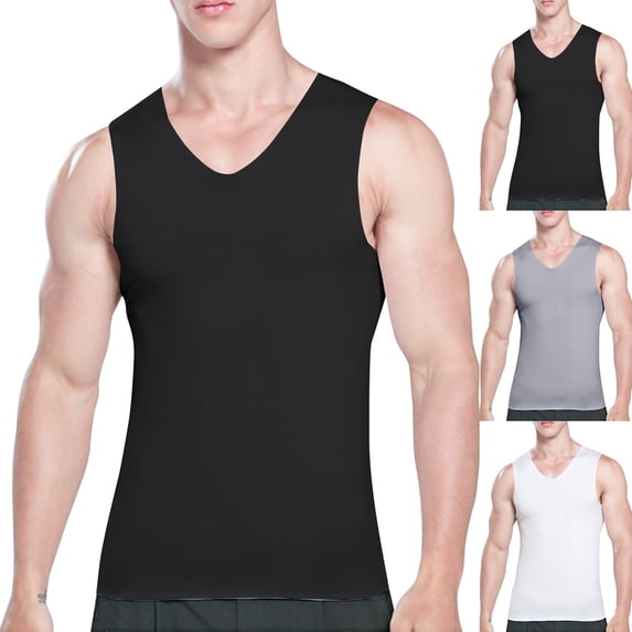 Men's Summer Tank Tops Ice Silk Traceless Thin Breathable V-Neck Sleeveless Top Black 2XL