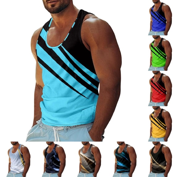 Men's Summer Tank Tops, Quick Dry Performance Sleeveless Casual Classic T-Shirts fashion Moisture Wicking T Shirts Cyan M