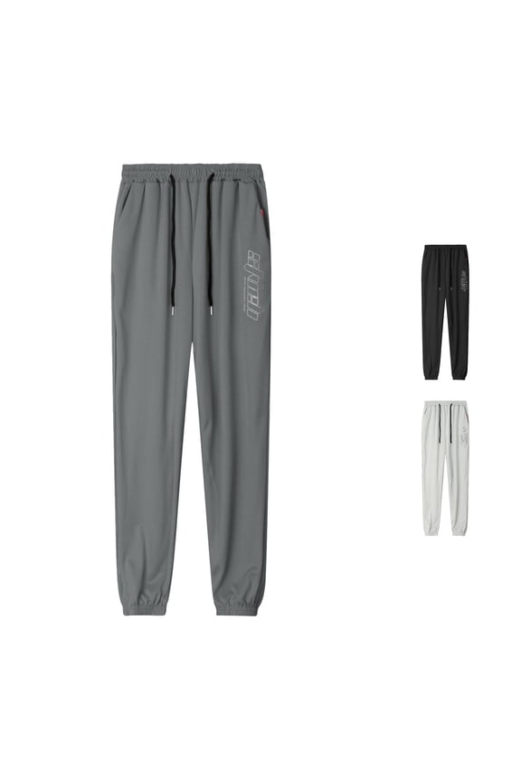 Men's Summer Thin Ice Silk Quick Drying Ice Cool Slacks Air Conditioned Harlan Harbor Style Cargo Sports Leggings Pants for Men Zipper M
