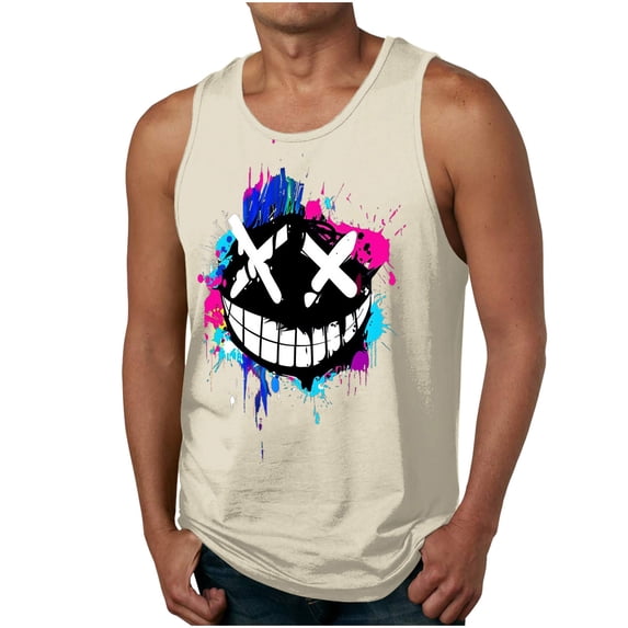 Men's Summer Trendy Tank Tops Novelty Cute Graphic Casual Sleeveless Shirts Printed Crew Neck Breathable Tanks Vest