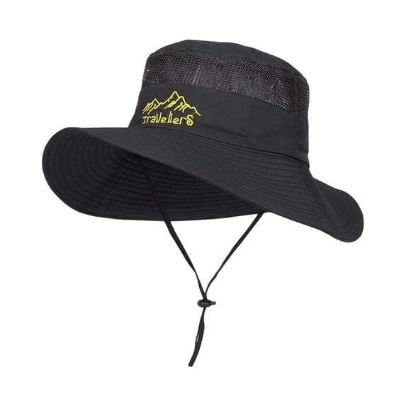 Men's Summer UV Protection Sun Hat, Breathable Outdoor Wide Brim Travel Cap, Lightweight Foldable Sunblock Hat for Fishing and Hiking Black