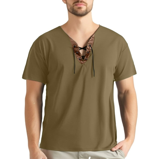 Men's Summer V Neck Color Matching Short Sleeved T Shirt Youth Slim Fit, Sports Fitness, Suitable for Multiple Occasions