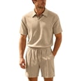 thumbnail image 1 of Men's Summer Vacation Knit Outfit, Textured Polo Shirt and Shorts 2-Piece Set for Beach and Resort Wear Khaki, 1 of 9