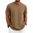 thumbnail image 1 of Men's Summer Vintage Solid Crewneck T-Shirt, Short Sleeve Textured Stretch Casual Tee, Loose Breathable Vacation Daily Wear, Big and Tall Sizes S-3XL Brown, 1 of 9