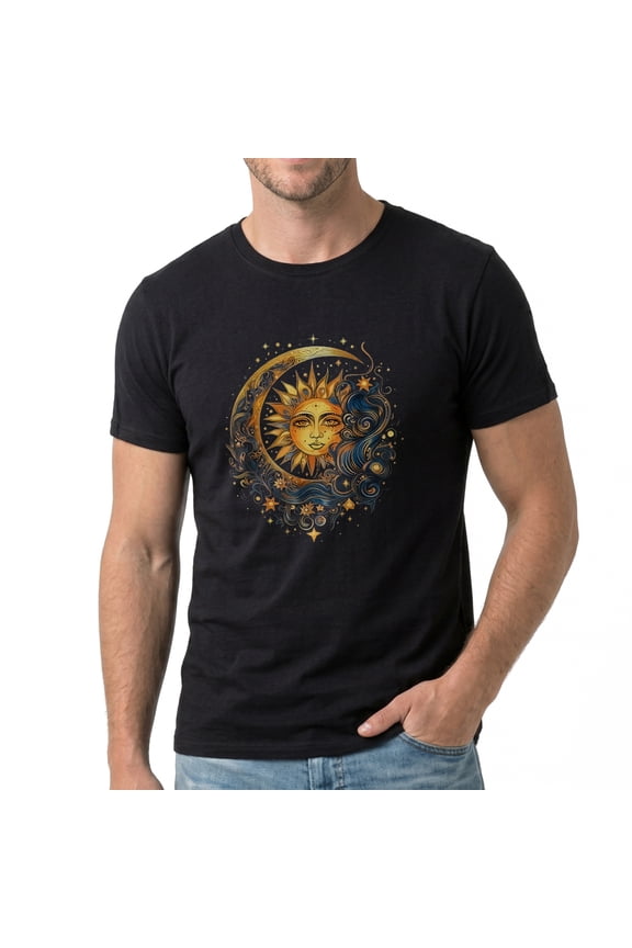 Men's Sun And Moon Celestial Design Graphic T-Shirt, Premium Cotton Short Sleeve Crew Neck Tee