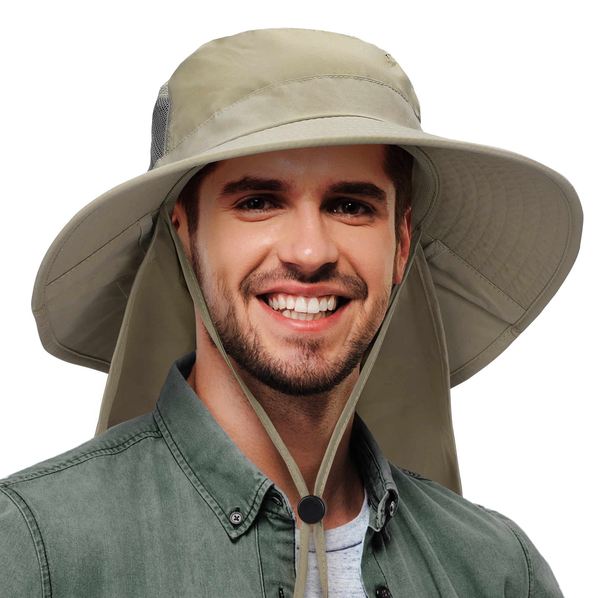 Solaris Men's Sun Hat Gray with Neck Flap, Wide Brim Fishing Safari Hiking Hat, UPF 50+ Protection, Adjustable Chin Strap, Size: One Size