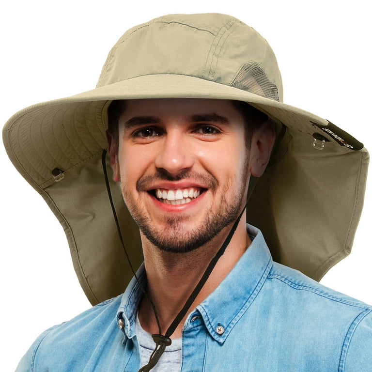 Men's Sun Hat with Wide Brim Neck Flap, Fishing Safari Hat for