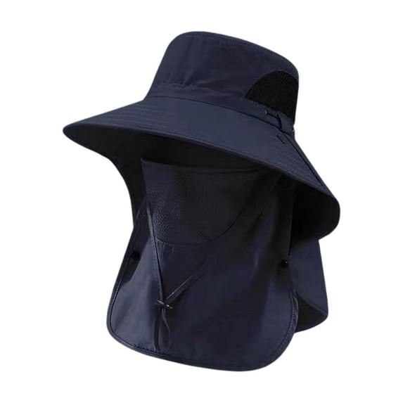 Men's Sun Protection Boonie Hat with Removable Face Mask Neck Flap, Breathable Waterproof Quick Dry Nylon Adjustable Windproof Design for Hiking Fishing Camping Gardening,Navy