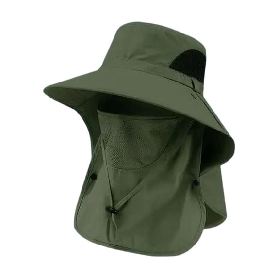 Men's Sun Protection Boonie Hat with Removable Face Mask Neck Flap, Breathable Waterproof Quick Dry Nylon Adjustable Windproof Design for Hiking Fishing Camping Gardening,Army Green