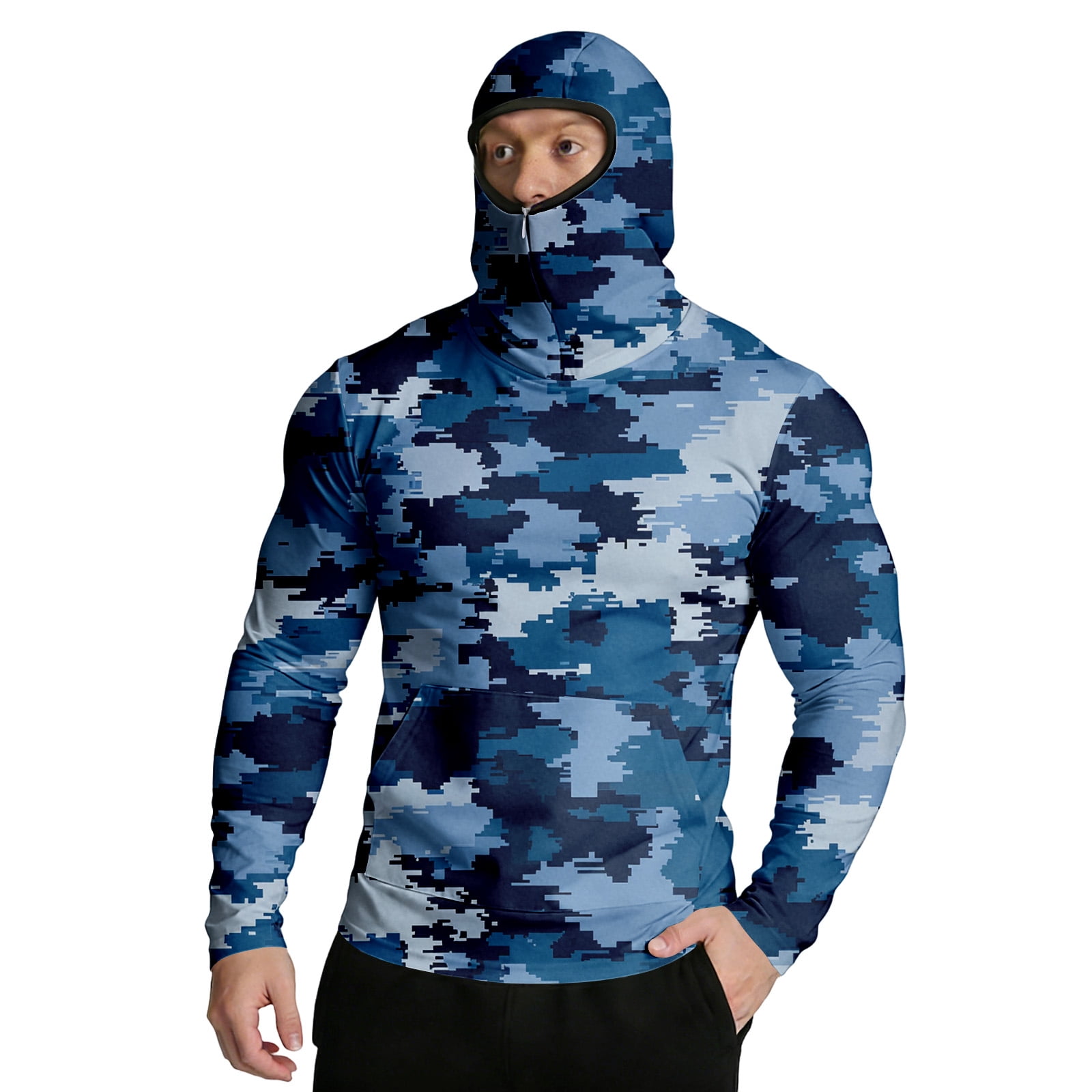 Men's Sun Protection Camo Hoodie with Mask Upf 50+ UV Rash Guard Shirts ...