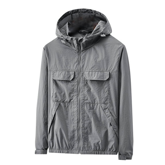 Men's Sun Protection Clothing Waterproof Sports Jacket Leisure Outdoor Light Hooded Multi-Pocket Long Sleeve Hooded Casual Jacket