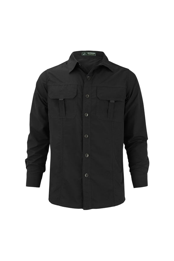 Men's Sun Protection Fishing Shirts Long Sleeve Travel UPF 50+ UV Quick Dry Cooling Safari Camping Hiking Button Down Shirts 02-Black M