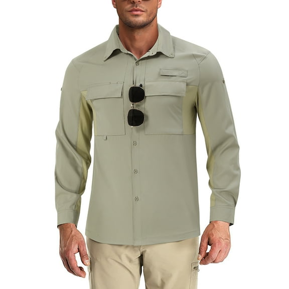 Men's Sun Protection Fishing Shirts Long Sleeve Travel Work Upf50+ Button Down Shirts With Pockets