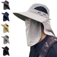 thumbnail image 1 of Men's Sun Protection Hat with Wide Brim and Detachable Neck Flap, Lightweight Breathable Fabric with Adjustable Chin Strap for Fishing, Hiking, Beach Days, Gardening Navy, 1 of 3