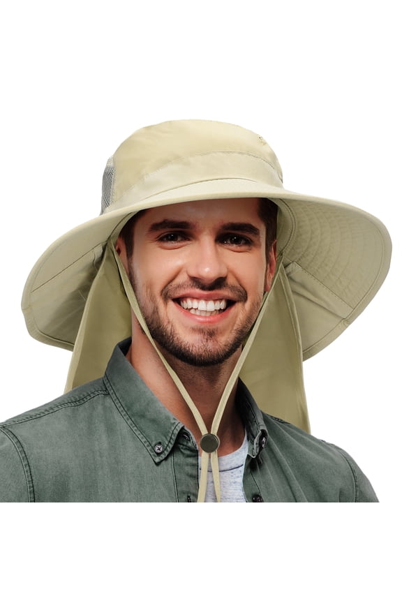 Men's Sun Protection Hat with Neck Flap Cover,Wide Brim Outdoor Fishing Hiking Camping Hunting Boating Safari Gardening