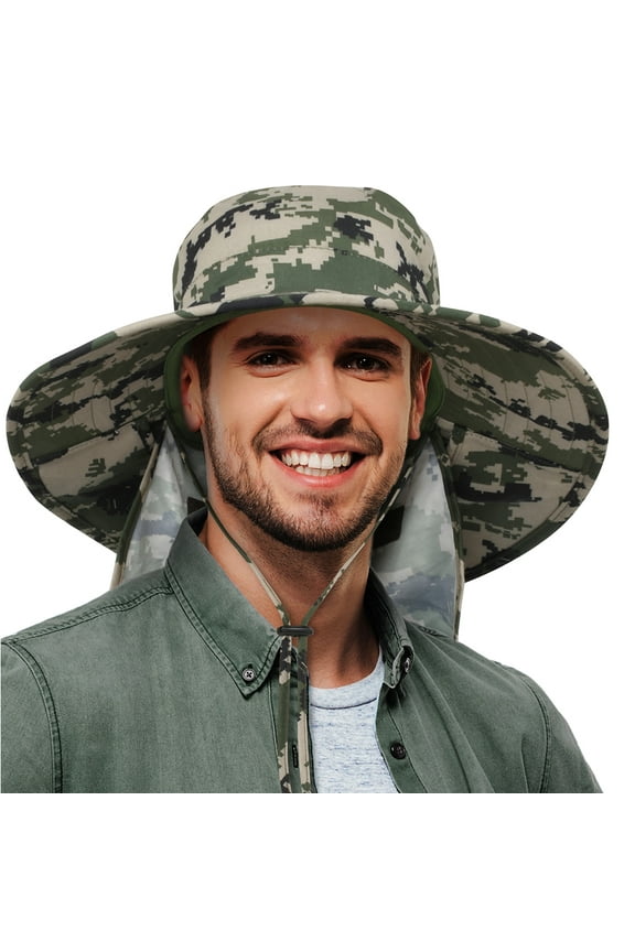 Men's Sun Protection Hat with Neck Flap Cover,Wide Brim Outdoor Fishing Hiking Camping Hunting Boating Safari Gardening