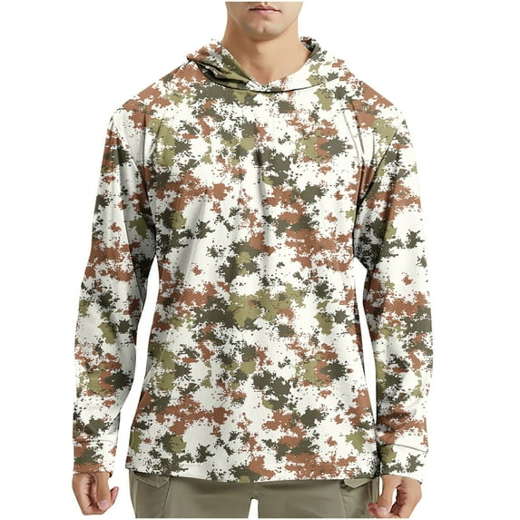 Men's Sun Protection Hooded Camo Shirts Quick Dry Long Sleeve Hoodie Shirts Lightweight UPF 50+ Rash Guard Cooling Hiking Shirts