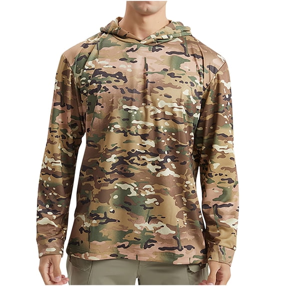 Men's Sun Protection Hooded Camo Shirts Quick Dry Long Sleeve Hoodie Shirts Lightweight UPF 50+ Rash Guard Cooling Hiking Shirts Big Sale