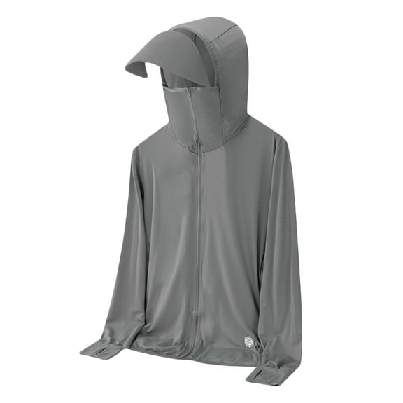 Men's Sun Protection Hoodie Jacke with Mask & Visor UPF 50 Long Sleeve Sun Shirts Rash Guard Fishing Hiking Shirts