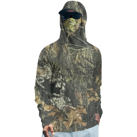 Men's Sun Protection Hoodie Shirt Hooded UPF 50+ Long Sleeve Fishing Shirt Face Mask UV Rash Guard XL Dark Green