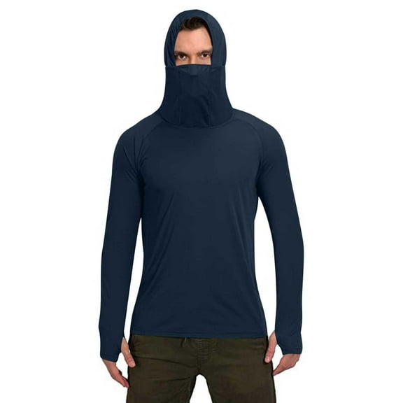Men's Sun Protection Hoodie Shirt UPF 50  Long Sleeve UV SPF T-Shirts with Mask Rash Guard Fishing Lightweight