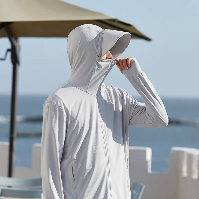 Men's Sun Protection Hoodie Shirt UPF 50+ Long Sleeves UV Protection SPF  With Face Shield 