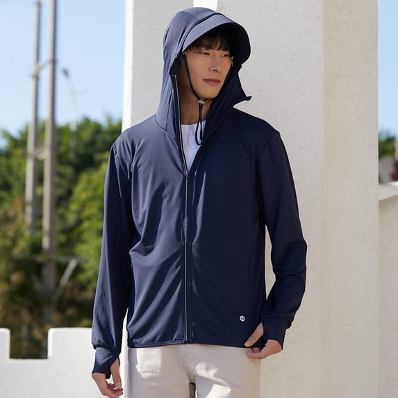 Men's Sun Protection Hoodie Shirt UPF 50+ Long Sleeves UV Protection SPF With Face Shield