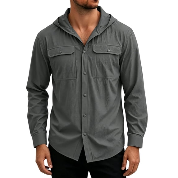 Men's Sun Protection Hoodie Tee Shirts Solid Color Quick Dry Breathable Sports Long Sleeved Blouse With Pockets Casual Gym Running Work Shirt