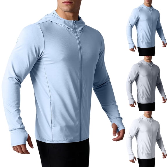 Men's Sun Protection Hoodie with Mask UPF 50+ UV Long Sleeve Shirt Men Rash Guard Performance Fishing Hiking Shirt,White XL
