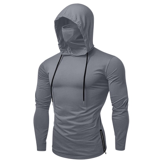 Men's Sun Protection Hoodies Plus Szie Face Mask Zipper Drawstring Summer Sunscreen Long Sleeve Workout Sweatshirts for Fishing Climbing Hiking S-2XL