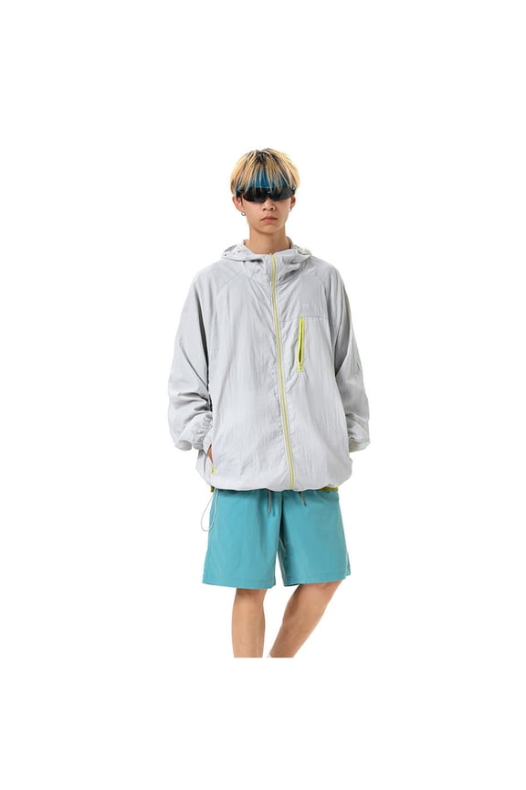 Men's Sun Protection Jacket Lightweight Long Sleeve Cool Sense Hooded Jacket (White XXS)