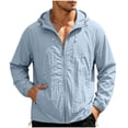 thumbnail image 1 of Men's Sun Protection Jacket Zip Up Hoodie Lightweight Quick Dry Long Sleeve Outdoors Sweatshirt Zipper Pockets (3XL, Light Blue|Solid), 1 of 8