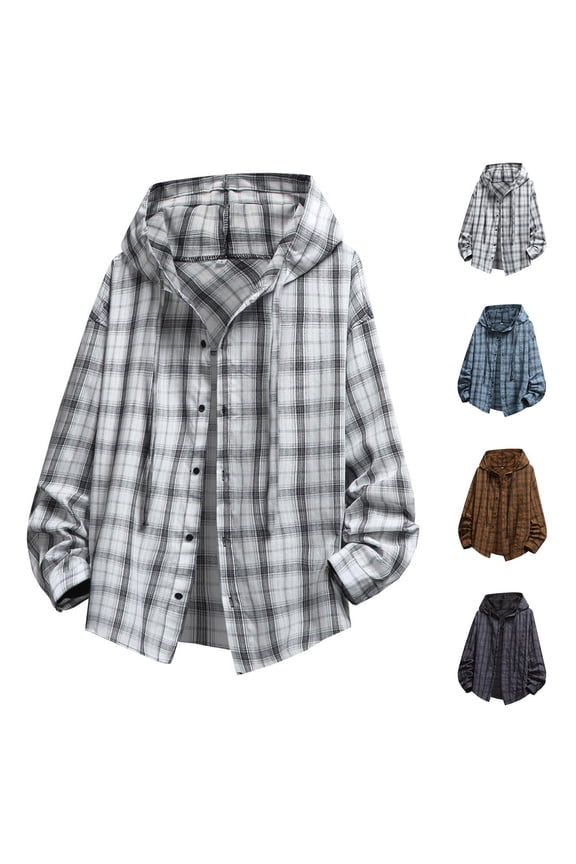 Men's Sun Protection Plaid Hooded Shirt Jacket Casual Loose Fit Long Sleeve Button Front Fishing Hiking Travel Outdoor Top Nylon Spandex Comfort Fashion | JASKFLY,Blue L