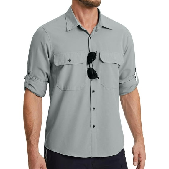 .Men's Sun Protection Shirt, Long Sleeve Hiking Fishing Shirt Cooling Quick Dry for Safari