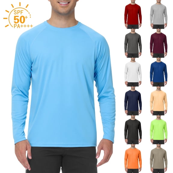 Men's Sun Protection Shirt Long Sleeve UPF 50+ Shirt UV Protection Fishing Hiking Swimming Running Shirts Crew Neck Quick Dry T Shirts Rash Guards,Fluorescent Green M