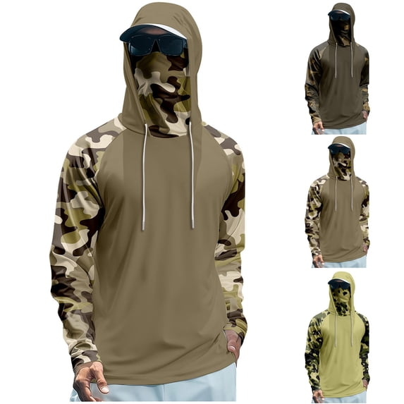 Men's Sun Protection Shirts Long Sleeve Fishing Hoodie UPF 50+ Quick Dry Outdoor Shirt with Face Mask Yellow 2XL