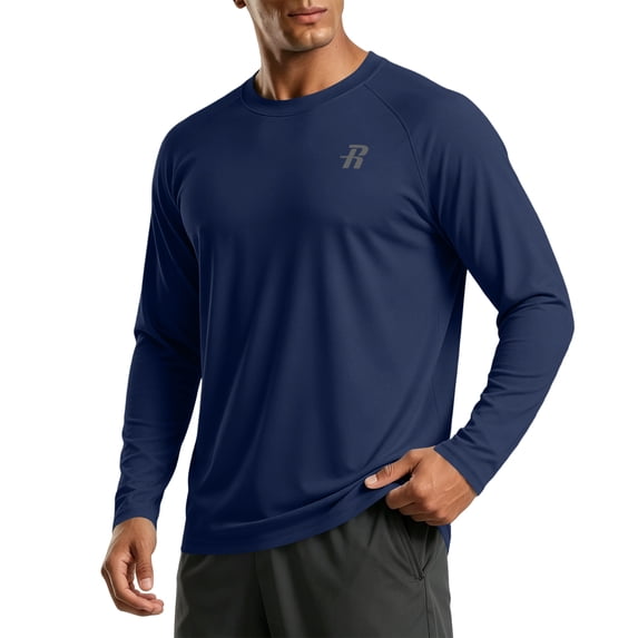 Men's Sun Protection Shirts Long Sleeve UV Swim Shirt Fishing Hiking Running Rash Guard Quick Dry Lightweight Dark Blue L