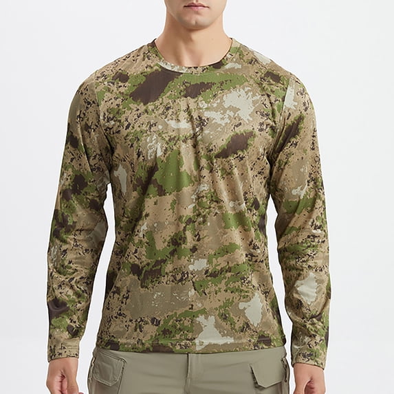 Men's Sun Shirt UPF 50 Lightweight Camo Performance Long Sleeve Stretch Round Neck Tops Tees