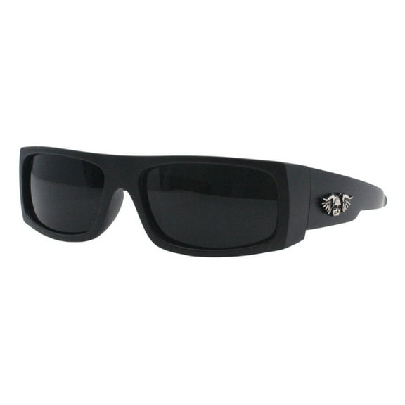Men's Sunglasses Rectangular Biker Shades Winged Skull UV400 Matte Black