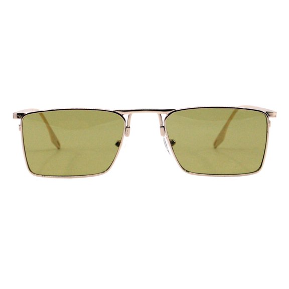 Men's Sunglasses Rectangular Thin Metal Frame Lightweight UV400 Gold, Olive