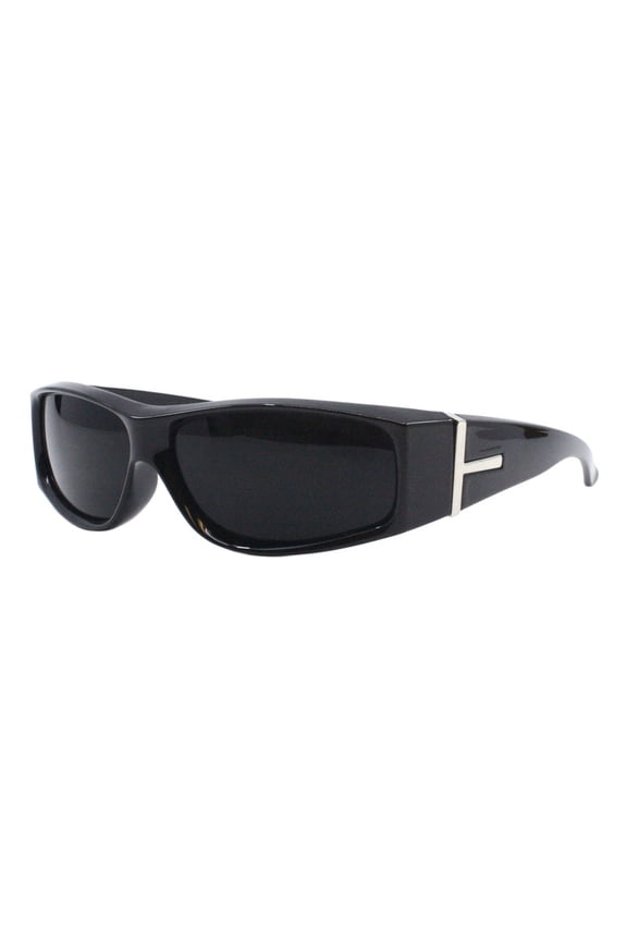 Men's Sunglasses Super Dark Lens Biker Fashion Oval Wrap Shiny Black UV400