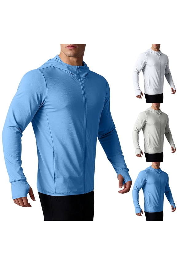 Men's Sunscreen Hoodie Quick Dry Nylon Spandex Fishing Shirt Long Sleeve Hooded Top UPF 50+ Breathable Outdoor Hiking Running Travel Summer Activewear | Zenithor,Gray L