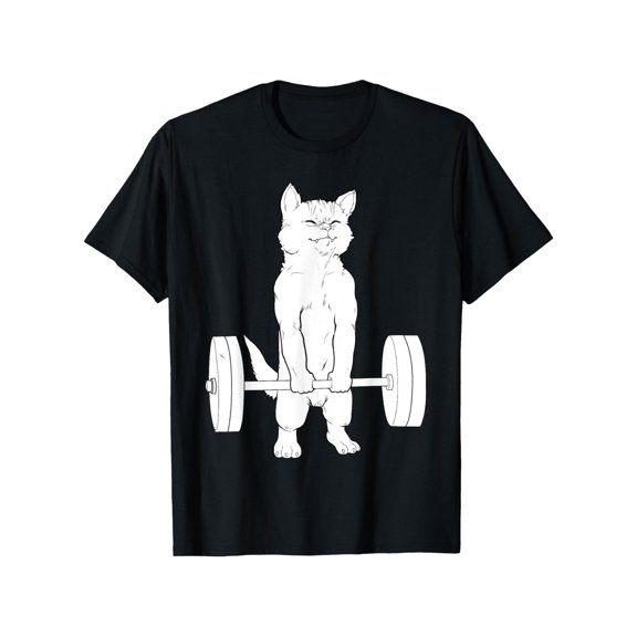 Men's Super Awesome Weightlifting Cat - Themed Graphic Tees, Extraordinary Print T - shirts, Super Comfortable Short Sleeve Casual Daily Wear Shirts