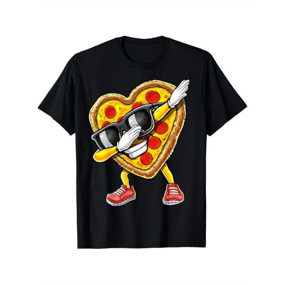 Men's Super Delightful "Dabbing Heart Pizza" - Inspired Graphic Tees, Eye - catching Cartoon Food Print T - shirts, Super Comfortable Short Sleeve Casual Shirts