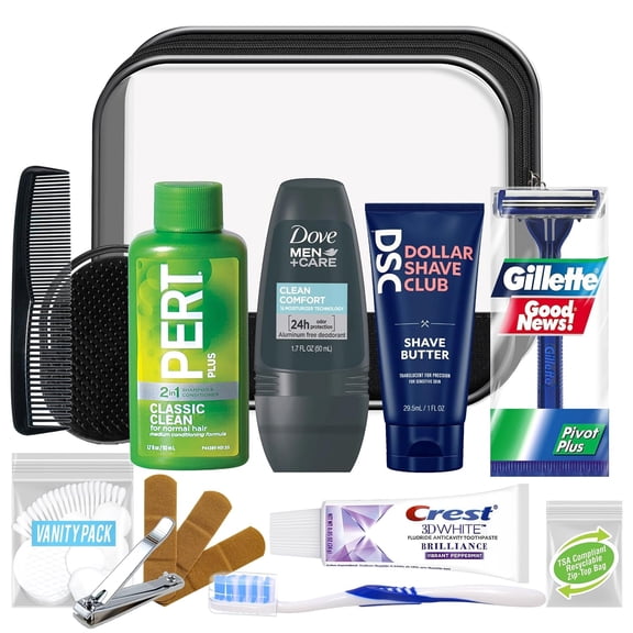Mens Super Deluxe, 16-Piece Kit with Travel Size TSA Compliant Essentials in Reusable Zippered Toiletry Bag
