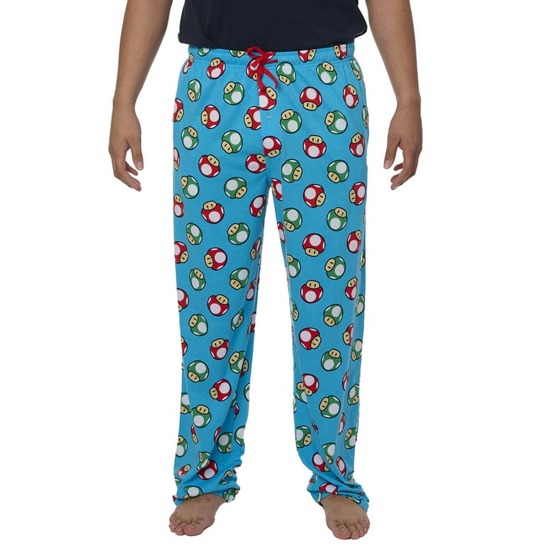 Men s Super Mario Bros Pajama Pants Lounge Wear Nintendo Mushrooms Blue Walmart