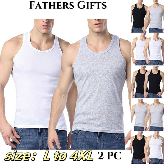 Men's Super Value Packs Tawop Mens Tank Tops Round Neck Athletic Fitness Clearance Tank Tops for Men 2 Packs Solid Undershirts Clear L